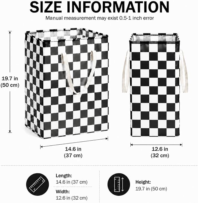 MAIZMZ 3 Pack Checkerboard Storage Basket for Boys Room, 14.6"x12.6"x19.7" Waterproof Linen Laundry Baskets with Handles Racing Room Decor, Gifts