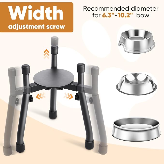 Adjustable Raised Metal Dog Bowl Stand, 3 Heights, Bowl Not Included | Adjustable 6.3-10.2 Inch Width, Heights of 8.8, 10.8 and 12.5 Inches, Fits Medium and Large Dogs, 1 Pack
