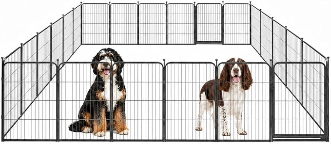 Indoor Dog Playpen - 32 inch, 24 Panels for Small and Puppy Size Dogs - Heavy Duty Metal Portable Pet Fence with Black Anti-Rust Coating - Play Pen w/Extra Wide Gate