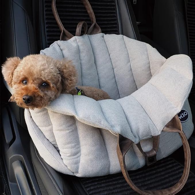 K10 Car-Go Tote - Dual Purpose Pet Tote and Dog Car Seat - Carry Your Dog or cat Safely with Harness Attachment - Attach the Bag to a seat to use as a Pet Carrier (Oatmeal Beige)