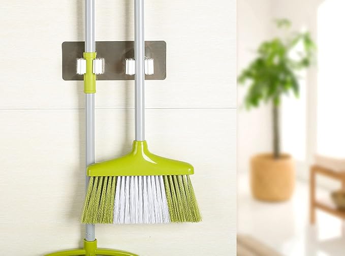 BCDlily Wall Mounted Mop Hanger Organizer Mop and Broom Holder Brush Storage Rack Kitchen Tool (White)