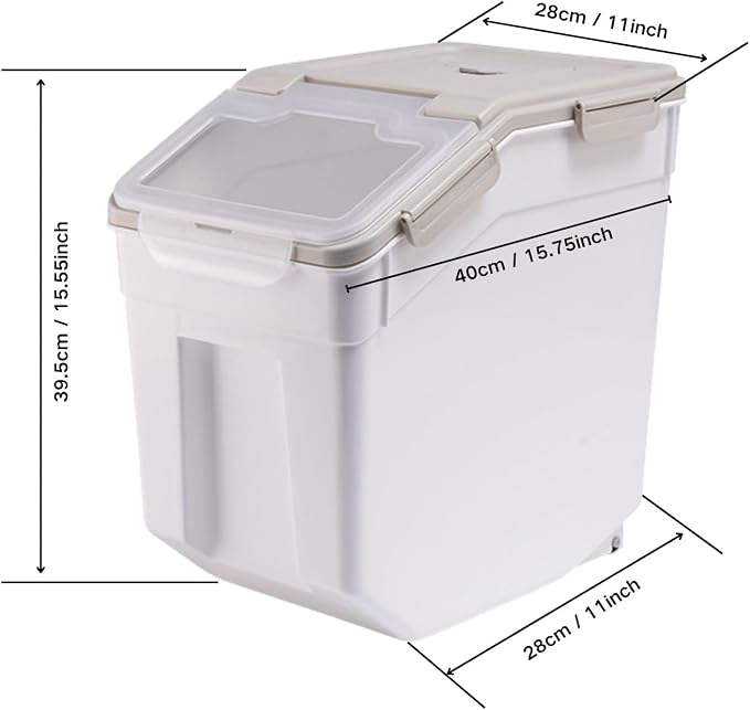 50 lb Flour Storage Container, 2 Pack Rice Storage Container with Measuring Cup/Wheels Seal Locking Lid for Flour, Rice, Grain, Cereal, Dry Food Dispenser Organizer Storage Bin (Grey)