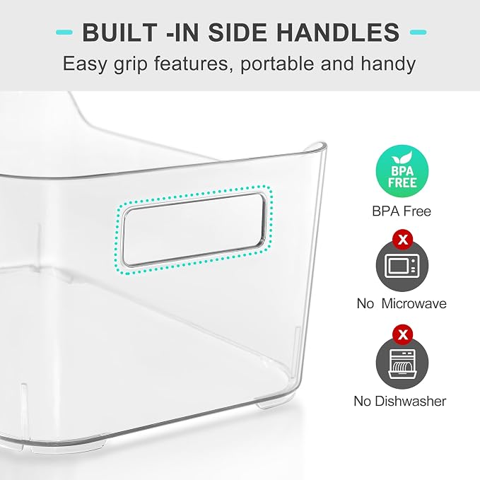 Heyuzb Pantry Organizers and Storage, Clear Plastic Storage Bins | 12 PACK, Large BPA - Free Organizer Bins, Home Essentials for Kitchen, Under Sink, Bathroom, Cabinet Organization