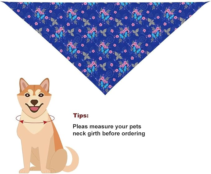 Lightweight Comfy Triangle Pet Scarf with Adjustable Design for Dog Accessories, Outdoor Activities, Casual Daily Use (Blue Butterfly Art)