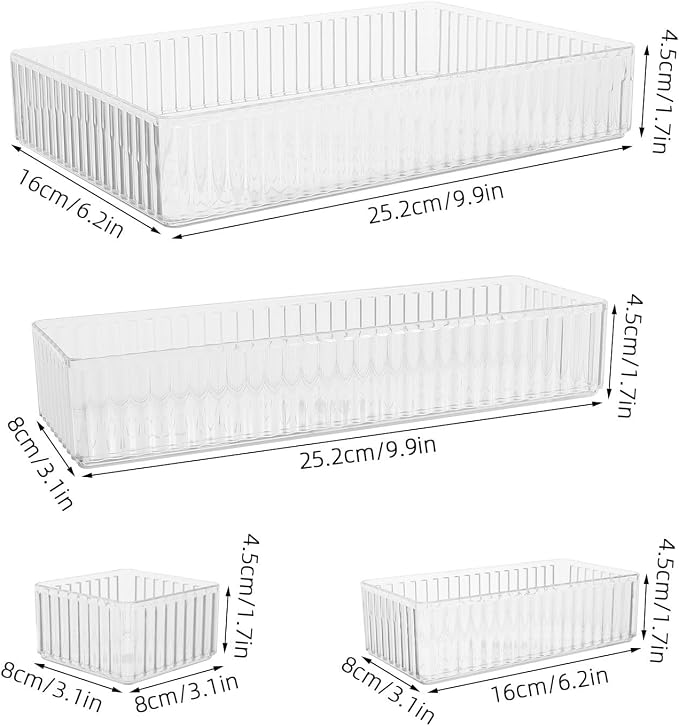 10pcs Vanity Drawer Organizer Trays with Removable Dividers and Raised Edges, Flexible Pet Storage Bins for Makeup, Skincare, Kitchen Utensils, and Bathroom Counter Organization