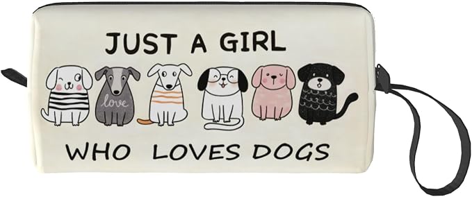 Cute Dog Lover Girl Makeup Bag for Women with Wrist Strap | Durable 600D Oxford Fabric Cosmetic Organizer,Compact Travel Pouch with Handle for Gym & Daily Use