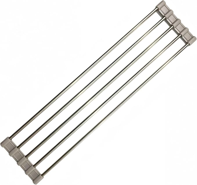 Ahyuan Roll up Dish Drying Rack Over The Sink Kitchen Roll up Sink Drying Rack Portable Dish Drainer Foldable Dish Drying Rack (Warm Gray, 17.8''X3.7'')