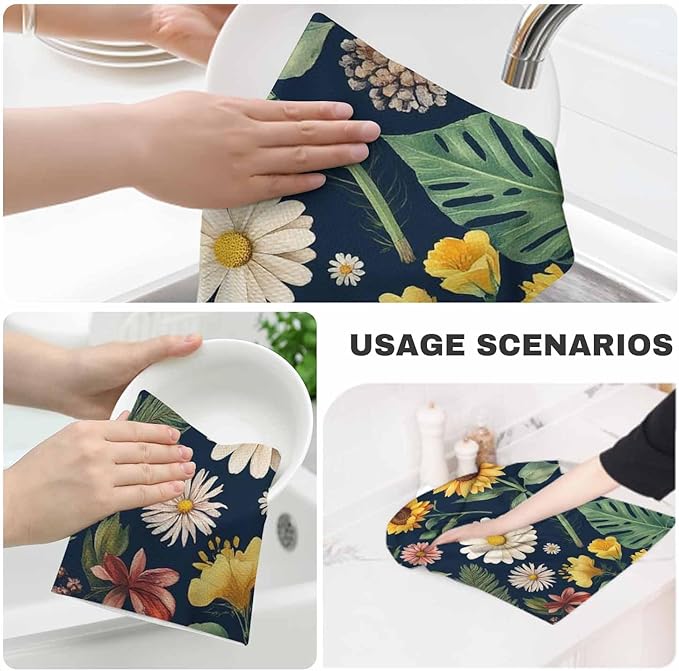 Floral Kitchen Towels Set of 2 Vintage Boho Botanical Dish Towels Absorbent Soft Hand Tea Bar Towels for Farmhouse Home Decor 16"X24"