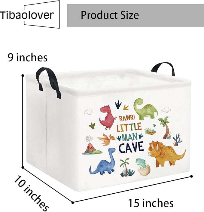 Rectangular Kids Storage Basket Baby Storage Basket with Handles for Home Kitchen Boys and Girls Cute Toy Storage Bin Organizer Shelf Book Room Decor(Dinosaur)