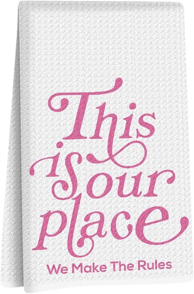 Hanamiya Na This is Our Place We Make The Rules Hand Towels 24x14 Inch, Preppy Reusable Dish Towels for Kitchen Decor, Funny Waffle Weave Absorbent Hand Towel, Girly Gifts for Women Mom