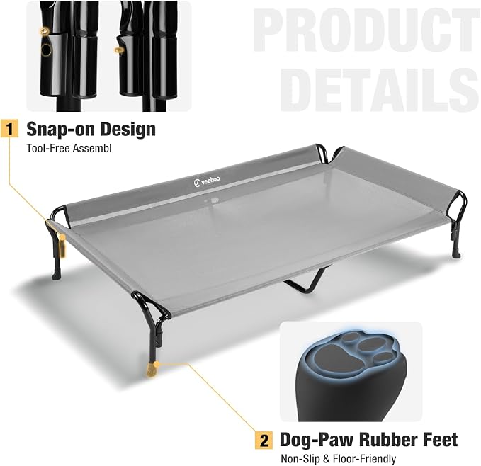 Veehoo Cooling Elevated Dog Bed, XL Raised Pet Cot with Guardrail & Slope Headrest, Durable Breathable Teslin Mesh, Non-Slip Feet, Washable Dog Couch Bed for Indoor & Outdoor, 50.5" x 33.5, Gray | Washable Dog Couch Bed for Indoor & Outdoor, Durable Br...