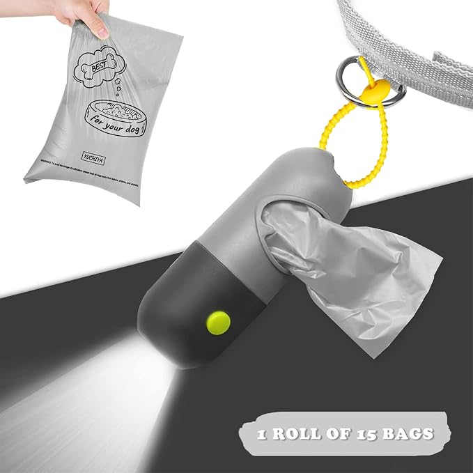 YUCHIYA Dog Poop Bag Holder Dispenser with LED Flashlight(Gray)