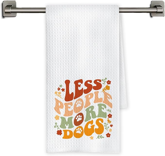 Chicimln Boho Groovy Dog Kitchen Towels, Dog Lover Mom Dad Gifts Decorative Hand Towels for Bathroom, Less People More Dogs Dish Tea Towel Drying Cloth for Kitchen Decor, 16x24 Inch