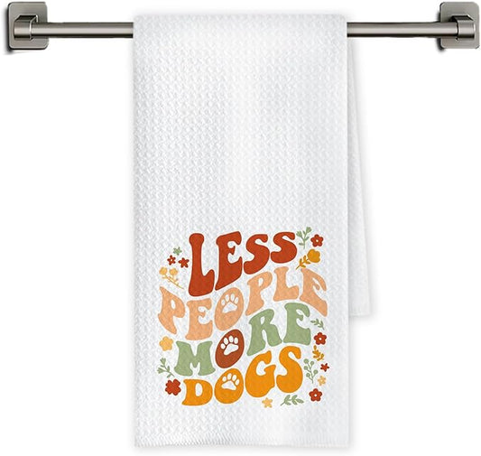 Chicimln Boho Groovy Dog Kitchen Towels, Dog Lover Mom Dad Gifts Decorative Hand Towels for Bathroom, Less People More Dogs Dish Tea Towel Drying Cloth for Kitchen Decor, 16x24 Inch