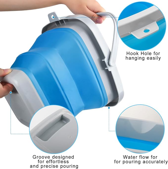 Collapsible Mop Bucket and Ice Bucket-5L(1.3 Gallon) Household Cleaning Silicone Dust Mops Bucket, Portable Bathroom Cleaning Supplies Square Bucket for Cleaning