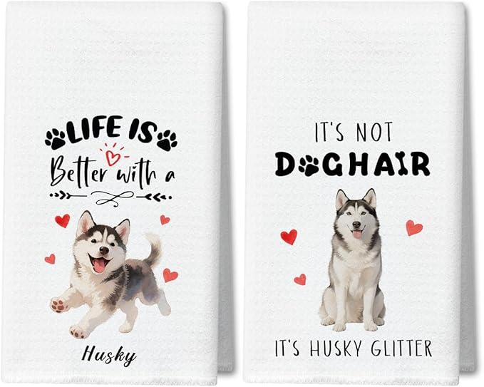 WwongxianB Husky Kitchen Towels Decorative Set of 2, Funny Tea Towel Hand Towels Highly Absorbent Soft Dish Cloths 16x24 Inches, Bathroom Dining Room Decor, Siberian Husky Gifts for Dog Lovers -10