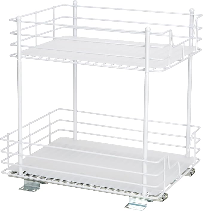 Household Essentials White Steel Two-Tier Pantry Organizer with Plastic Accents