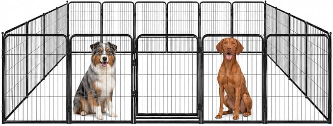Dog Play Pen for Indoor Use - 32'', 20 Panels for Small and Medium Size Dogs - Metal Heavy Duty Pet Fence with Anti-Slip Feet - Portable Black Playpen Kennel for House or Garage