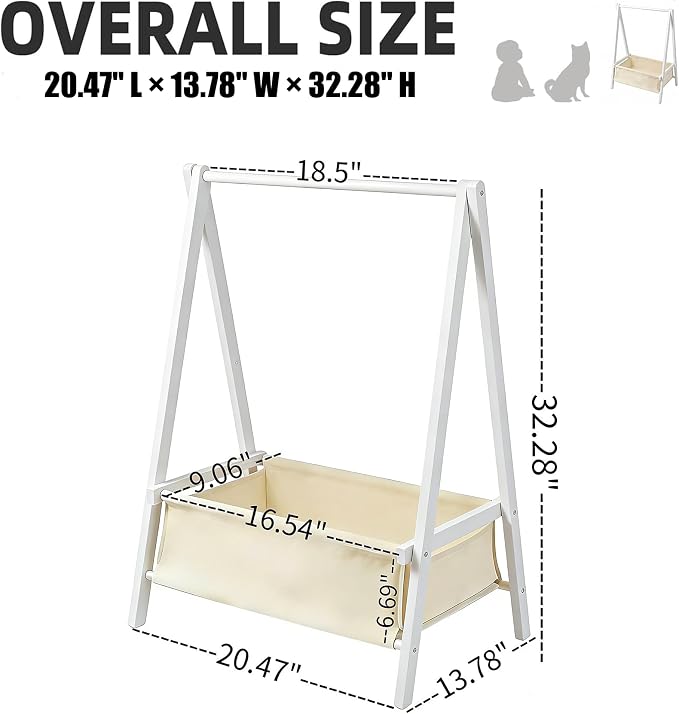 Baby Clothing Rack for Baby Shower, Pets Clothes Rack with Storage Box & Hanging Rod for Dogs/Cats, Mini Dolls Closet Rack, Bamboo Baby Shower Rack for Nursery Room (White)
