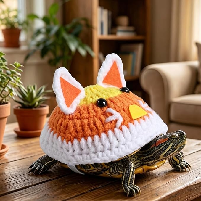 Knitted Turtle Clothes, Fox Shell Costume with Adjustable Strap | Soft & Skin-friendly Pet Outfit with Multiple Sizes for Red-eared Slider Grass Turtle