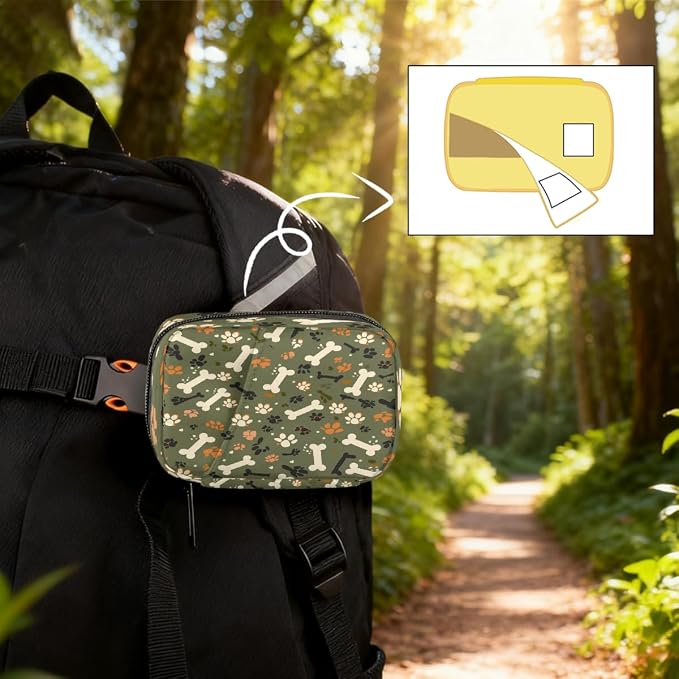 Weekly Pill Organizer Travel Size Bag with Removable 7 Day Pill Box Portable Vitamin Case Purse with Zipper,Olive Pet Paws Bones