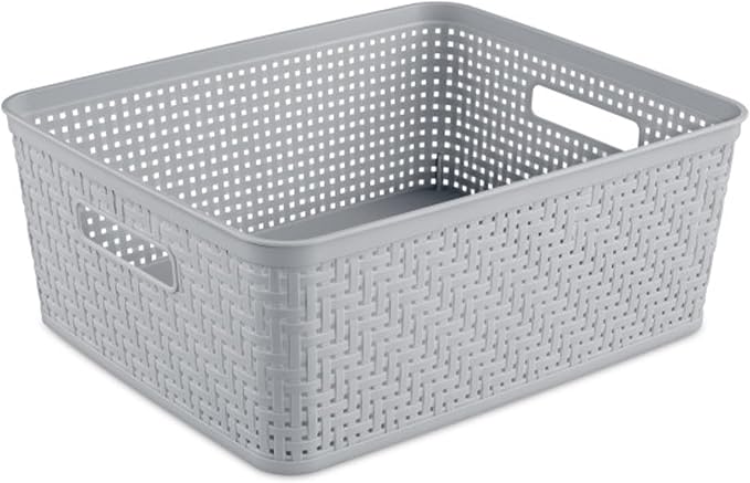 Sterilite 12 Pack Plastic Storage Bin Organization Containers, Short Baskets, Cement