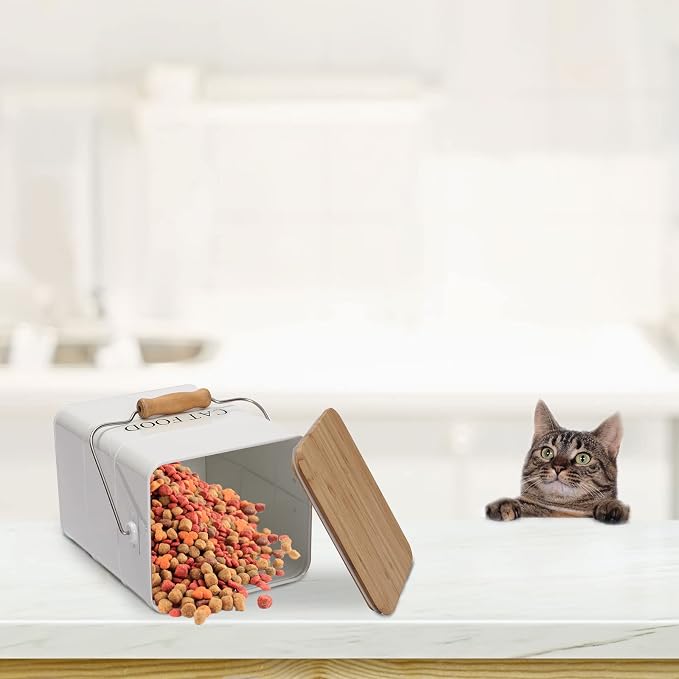 Farmhouse Cat Food Storage Container,6L Cat Food Canisters,Pet Foods Container Hold 5~6lbs Cat Food Treats,Airtight Cats food Storage with Lid and Scoop,Kibble Containers Countertop-White