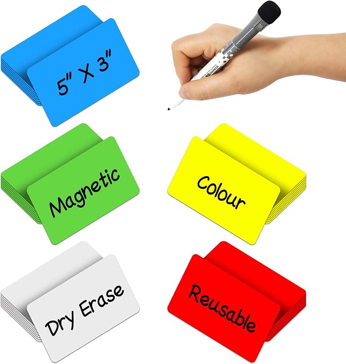 Dry Erase Magnetic Labels 5x3 in, Magnetic Dry Erase Labels 40 Pack | Reusable Dry Erase Magnetic Labels for Whiteboards, Locker, School, Classroom, Office, Home