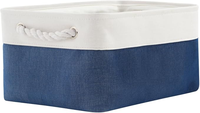 Storage Bins for Shelves - 1 Pack 13.8x9.7x6.7 inch Collapsible Storage Basket for Organizing, Dog Toy Bin for Closet Organizer laundry Cloth Nursery (White & Jean Blue)
