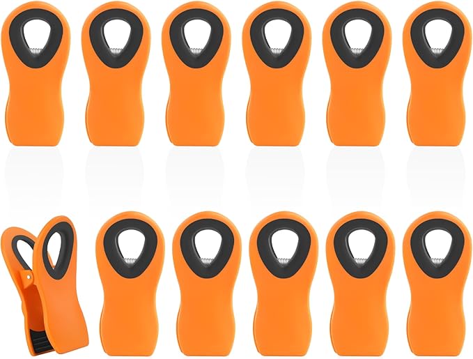 12 Pack Chip Clips, Bag Clips for Food, Magnetic Sealers for Chips and Other Food, Plastic Bag Clip for Kitchen, Fridge, Clothes, Sewing and Artwork (Orange)