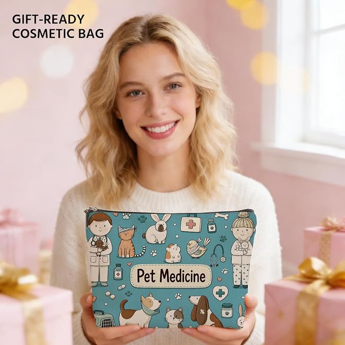 JIUWEIHU Pet Medicine Makeup Bag Cute Pet Medication Organizer Cosmetic Bag | Pill Storage Bags, Travel Toiletry Bags, Christmas Graduation Birthday Gifts for Women Girls Friends Sisters Cat Dog Lover