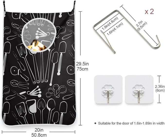 1PC Hanging Laundry Hamper Bag Over the Door Laundry Hamper Wall Hamper Large Dirty Clothes Hamper with Stainless Steel Hooks 29.5x20Inch Kitchen Spoon Black