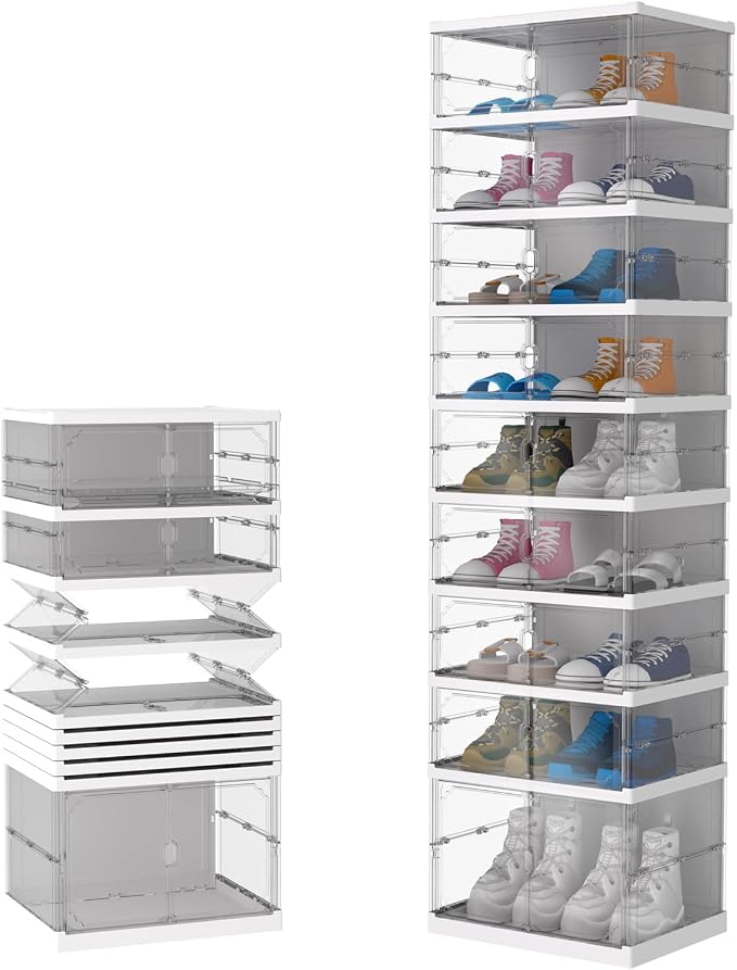 Dollate 9-Tier 18 Pairs Foldable Shoe Rack with Magnetic Clear Doors,Easily Assembled Portable Shoe Storage Organizer Cabinet for Entryway Living Room Bedroom