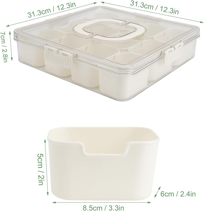 Large Snackle Box Snack Containers with Lids, 2 Pcs Divided Serving Tray | Portable Snack Platter Fruit Veggie Tray Snackele Box Container for Charcuterie, Party, Snack, Nuts, Beach, Travel, Picnic