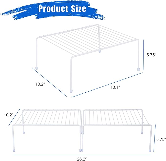 Medium (13.1 x 10.2 Inch) Cabinet Storage Shelf Rack, Shelves，Kitchen Counter and Cabinet Shelf, Storage Rack Organizer for Fridge, Cabinet, Bathroom Cupboard& Pantry (4, White)