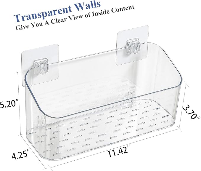 Bath Toy Storage Holder, 2 Pack Clear Bathtub Shower Caddy Shower Organizer | No Drill Large Drainage Basket Holds Bath Toys & Shower Supplies, Keeps Kids Toys Dry for Tub, Shower Stall, Kids Bathroom