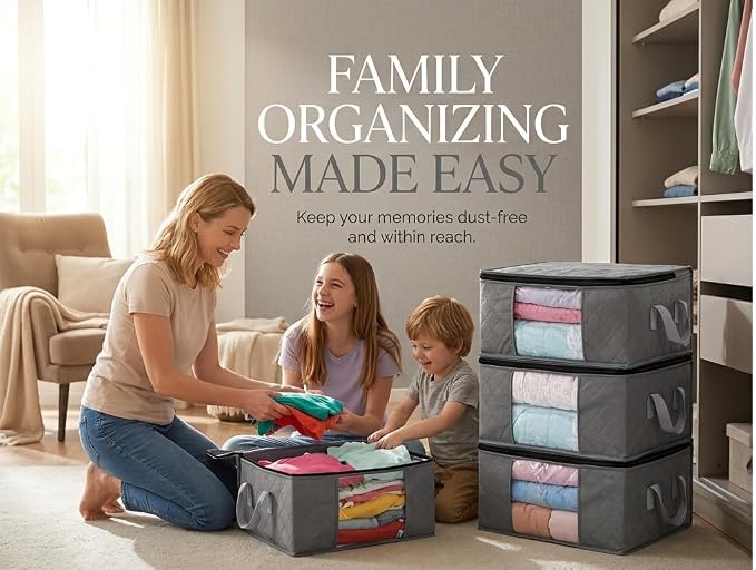 Storage Clothes Bins Closet Bags - 35L Containers Organizer Boxes Clothing Bin Organization for Organizing Blanket Pillow Sheet Sweater, Foldable Bedroom Small Storage Totes With Lids Zipper, 3pc Pack