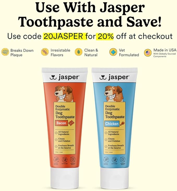Jasper Macrobrush 360º, Dog Toothbrush for Medium to Large Dogs, Soft-Bristled Dog Tooth Brushing Kit - Premium Non-Slip Handle with 2 Replaceable Tooth Brush Heads, Use with Pet Toothpaste