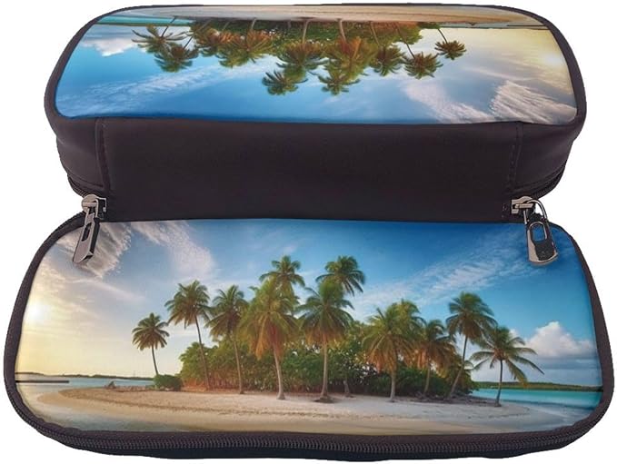 Leather Pencil Case Organizer Big Capacity Pencil Pouch Storage Bag With Compartments Cute Pencil Bag Overseas Islands Pen Box Portable Cosmetic Makeup Bag Organizer