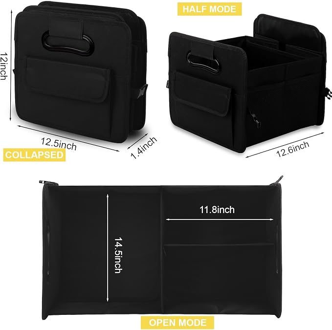 Car Trunk Organizer, Collapsible Car Organizers and Storage Large Black | Sturdy, Strong Capacity, Clean Decor, Multi Compartment Container Box, Adjustable Car Accessories for SUV Sedan Truck