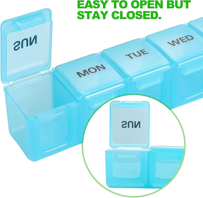 Pill Organizer 7-Day Weekly Pill Organizer | Portable Medicine, Daily Pill Cases for Pills/Vitamin/Fish Oil/Supplements