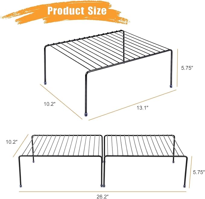 MEDIUM (13.1 x 10.2 INCH) CABINET STORAGE SHELF RACK, Cabinet and Fridge Shelf, Storage Rack Organizer for Cabinet, Bathroom Cupboard and Pantry (2, Black)