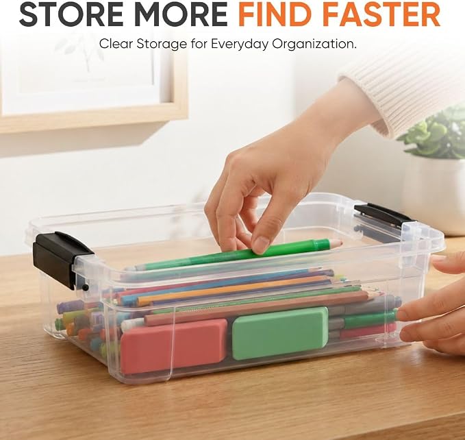 Superio Clear Storage Boxes with Lids, 1.27 Quart Plastic Container Bins for Organizing, Stackable Crates, BPA Free, Non Toxic, Odor Free, Organizers for Home, Office and Dorm, 5 Pack
