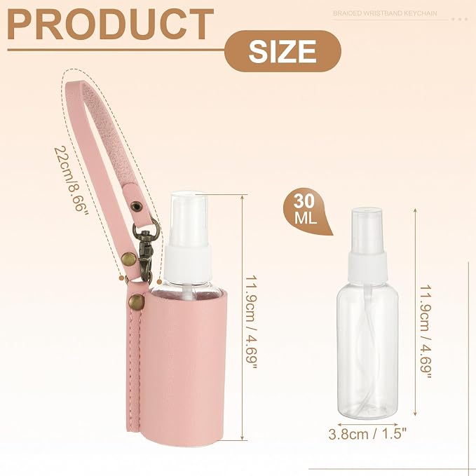 uxcell Travel Empty Spray Bottles with Leather Bag Holders, 30ml Refillable Leakproof Bottles Travel Size, Portable Hand Soap Containers for Cosmetic Perfume Air Freshener,Pink