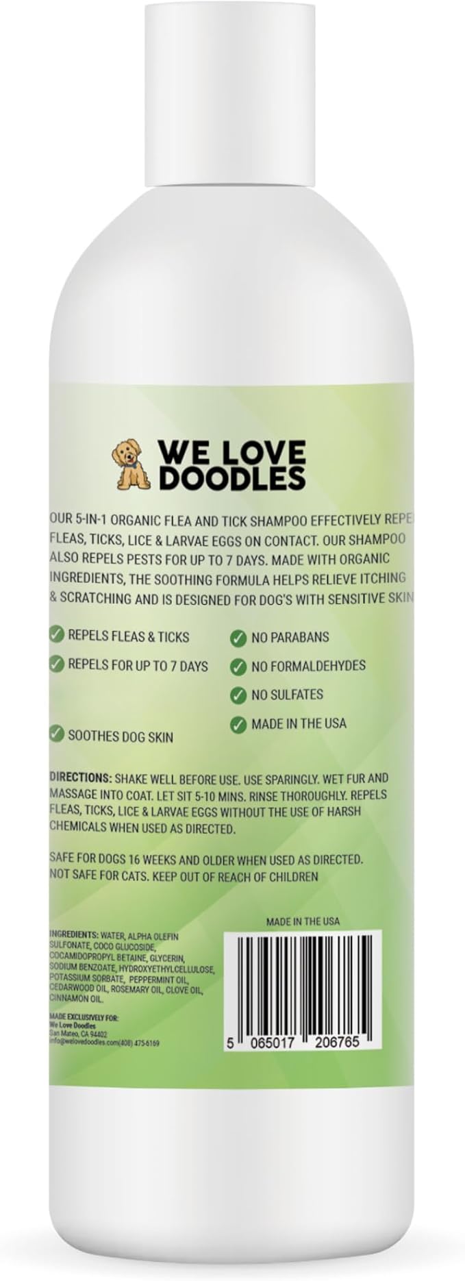 We Love Doodles Flea Shampoo for Dogs - Stops Fleas & Ticks for Dogs, Natural, Safe & Effective Lice Treatment, Soothing Shampoo for Sensitive Skin, Manufactured in USA, 16 oz