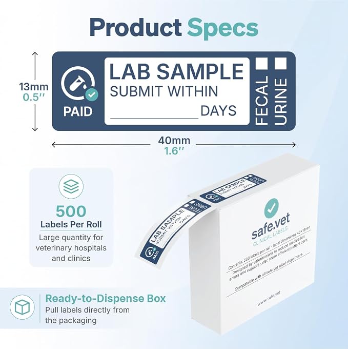 Dispensed Medication Veterinary Pharmacy and Clinical Labels | Roll of 500 | Clinical-Grade Color-Coded Stickers for Medication Bottles and Hospital Use (Prepaid Lab Sample)