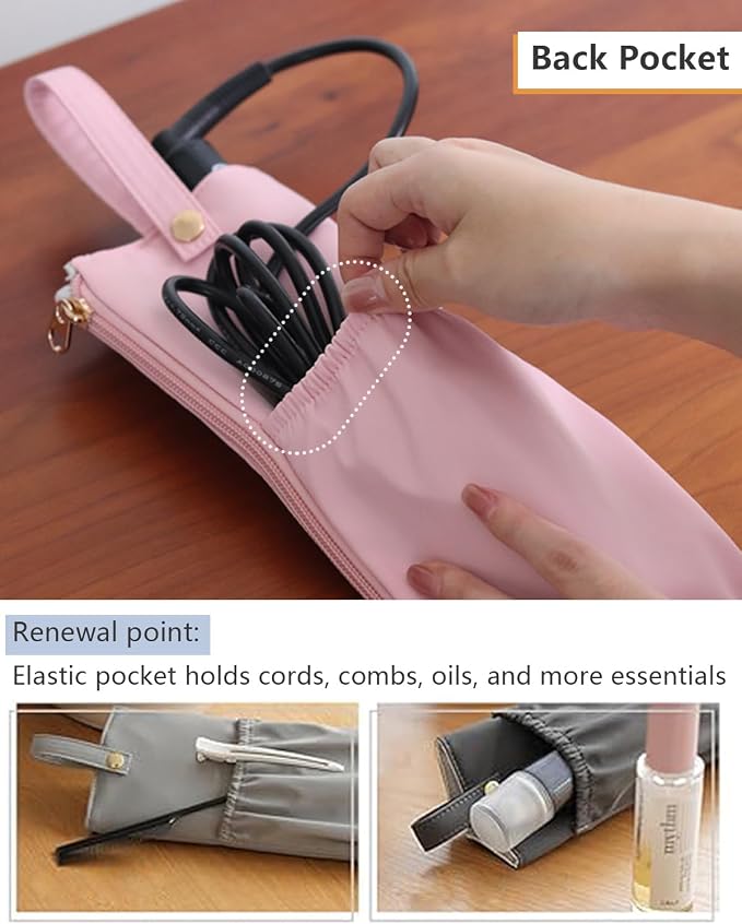 Lifeplus Holder & Mat for Hot Tools, Curling Iron Flat Iron Heat Resistant Hair Tools Travel Bag - Ideal for Home, Travel, Gift (Pink+Black)