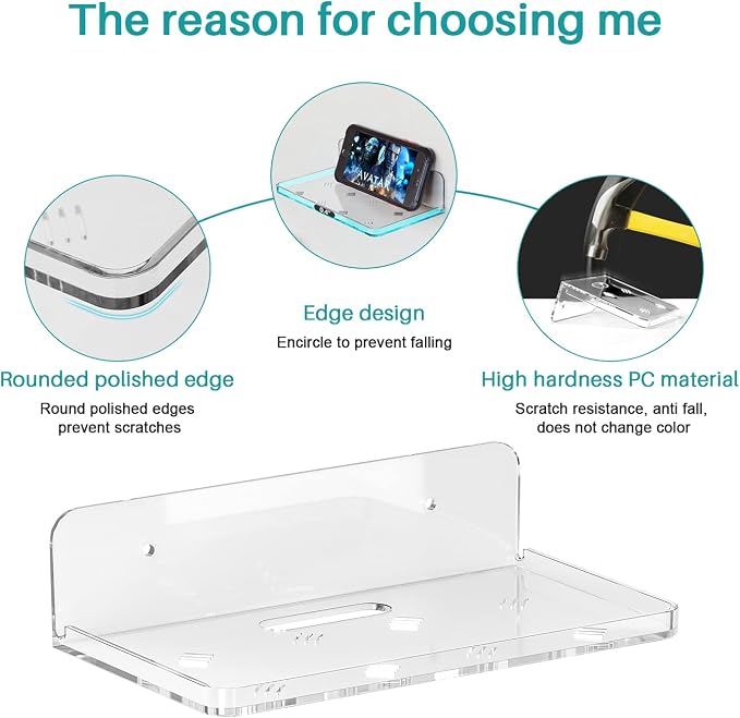 Wall Mount Floating Shelves for 2 Pcs Security Camera Shelf Mini Speaker Other Small Items in Bedroom Bathroom Kitchen Living Room Clear Mini Shelf Flexible Use for Wall Space(L)