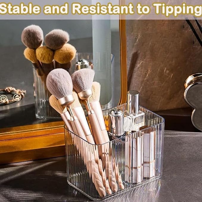 2 Pack 3-Section Clear Qtip Holder with Dustproof Lid, Bathroom Cotton Ball and Qtip Organizer, Cotton Swab Container for Vanity Canisters Jars for Countertop Storage and Organization (Clear-White)