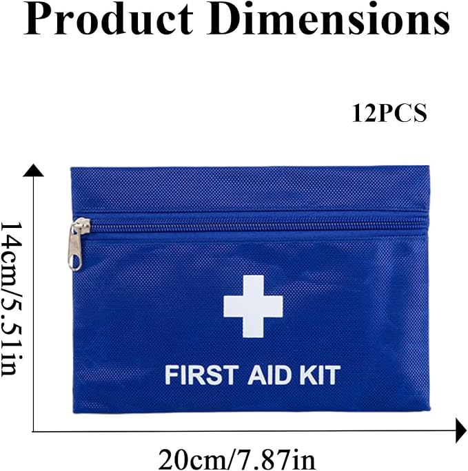 First Aid Bags Empty,Mini First Aid Pouch Empty,Mini First Aid Kit Bulk,Zipper Pouches for Emergency,Travel and Outdoor (Blue 12 Pack, 5.5 * 7.8 inch)